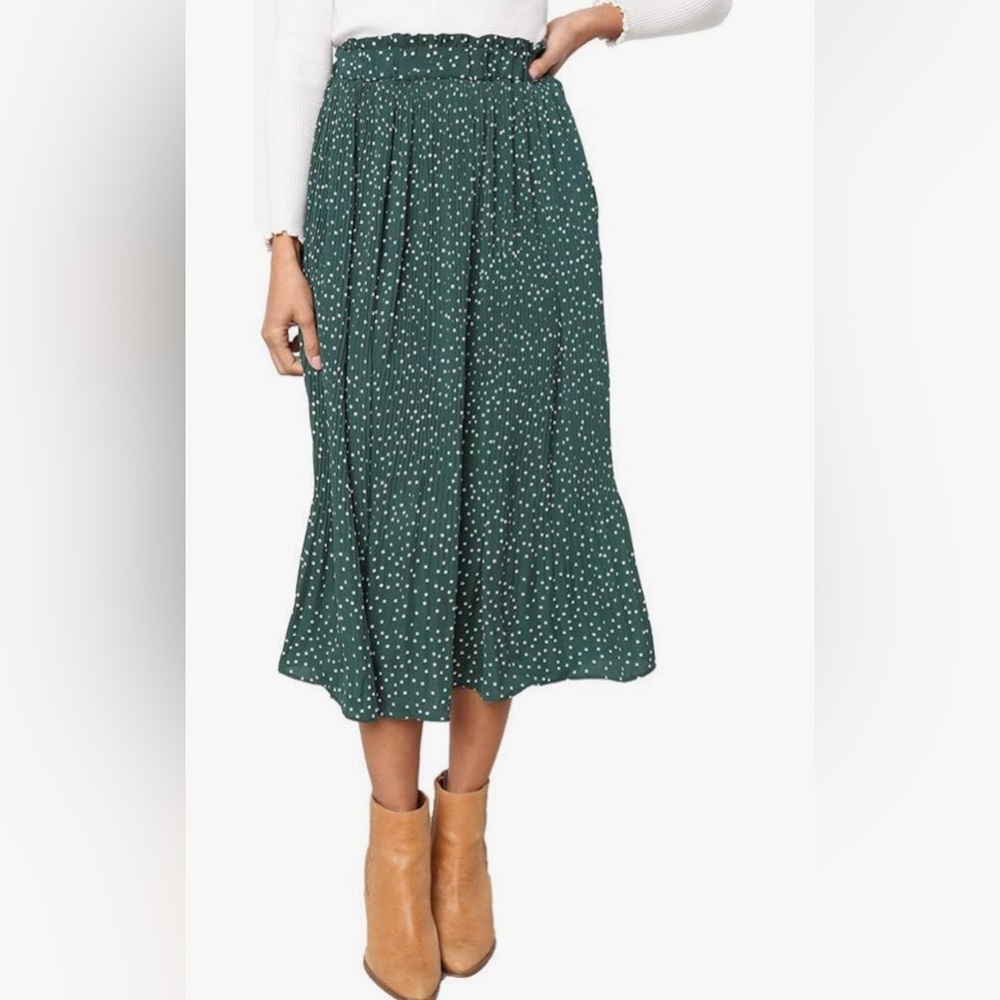 EXLURA, XXL, Green, Polka Dot, Midi Swing Skirt
